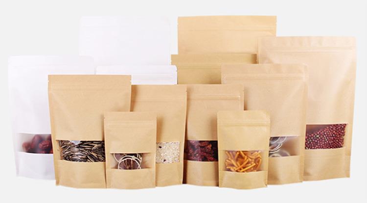 Ekografiku li Jista 'jerġa' Jintuża Lock Lock Imnixxef Tieqa ta 'l-Ikel Imballaġġ Kraft Stand Up Bag 1 Eco Friendly Reusable Zip Lock Dried Food Packaging Window Kraft Stand Up Pouch Bag 1